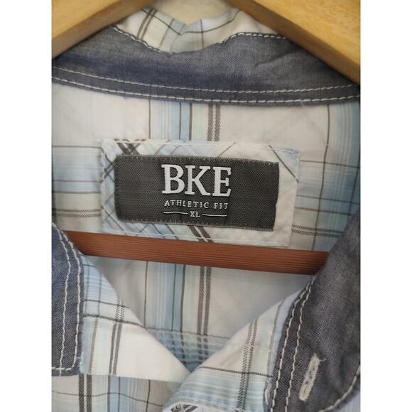 BKE Blue White Grey Green Plaid Long Sleeve Button Front Embroidered Pockets XL - Picture 6 of 11